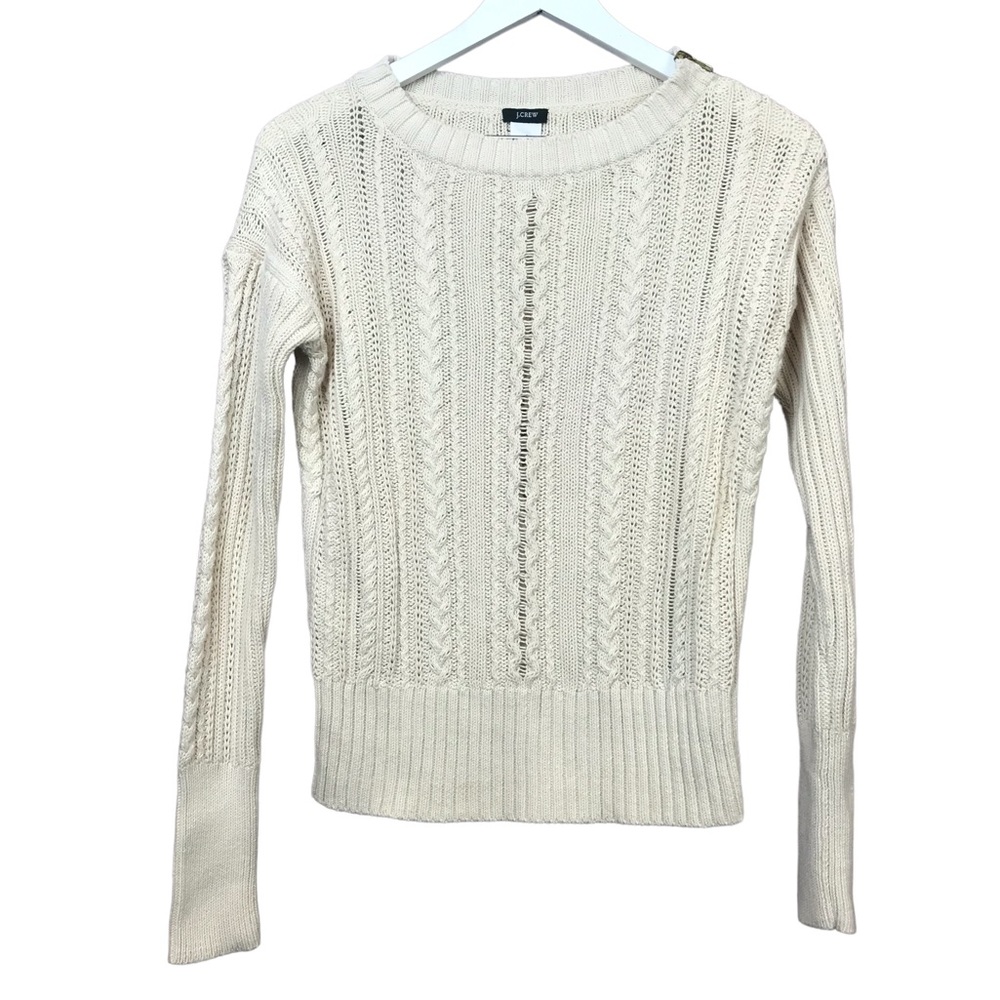 J. Crew Cream Zipper Shoulder Long Sleeve Cotton Cable Knit Sweater Women…